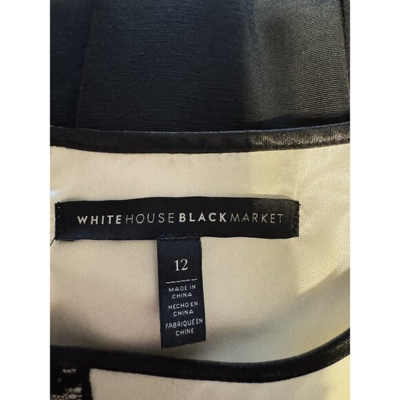 WHBM Dress 12 Ivory Black Tuxedo Lace A Line Sleeveless Pockets Party Wedding - Picture 8 of 16